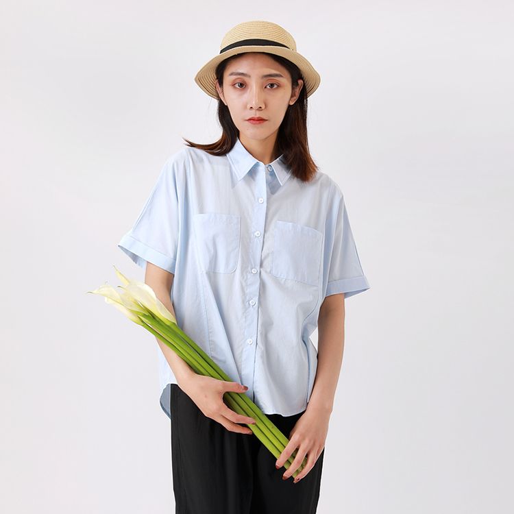 女士阔版短袖翻领衬衣